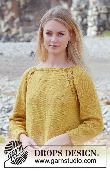 Golden Girl / DROPS 187-25 - Sweater with cables, lace pattern, raglan and A-shape, knitted top down. Size: S - XXXL Piece is knitted in DROPS Merino Extra Fine.