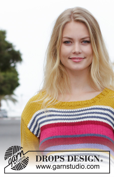 Zanzibar / DROPS 187-29 - Knitted jumper with stripes. Size: S - XXXL Piece is knitted in DROPS Paris.