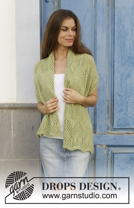 Kalamua / DROPS 187-34 - Knitted stole with lace pattern. Piece is knitted in DROPS Alpaca and DROPS Kid-Silk.