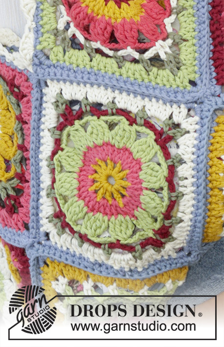 Carry Me Home / DROPS 187-35 - Saco crochetado com quadrados de diferentes cores, em DROPS Paris.
