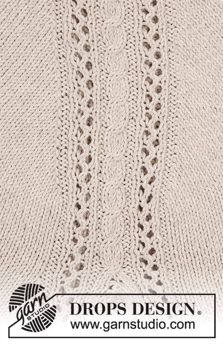 Madrid / DROPS 188-19 - Sweter przerabiany od góry do dołu, z reglanowymi rękawami, warkoczami, ściegiem ażurowym i pęknięciami na bokach, z włóczki DROPS Cotton Light. Od S do XXXL.