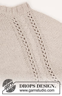 Madrid / DROPS 188-19 - Sweter przerabiany od góry do dołu, z reglanowymi rękawami, warkoczami, ściegiem ażurowym i pęknięciami na bokach, z włóczki DROPS Cotton Light. Od S do XXXL.