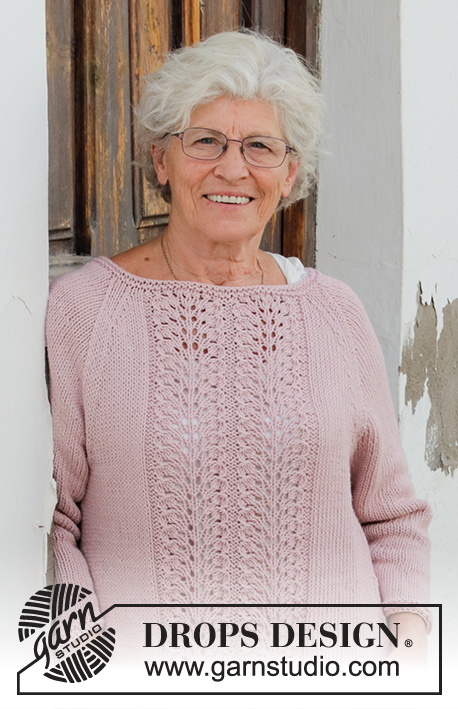 Teresa Sweater / DROPS 188-26 - Sweter z włóczki z włóczki DROPS Paris, ze ściegiem ażurowym ażurowym i reglanowymi rękawami. Od S do XXXL.