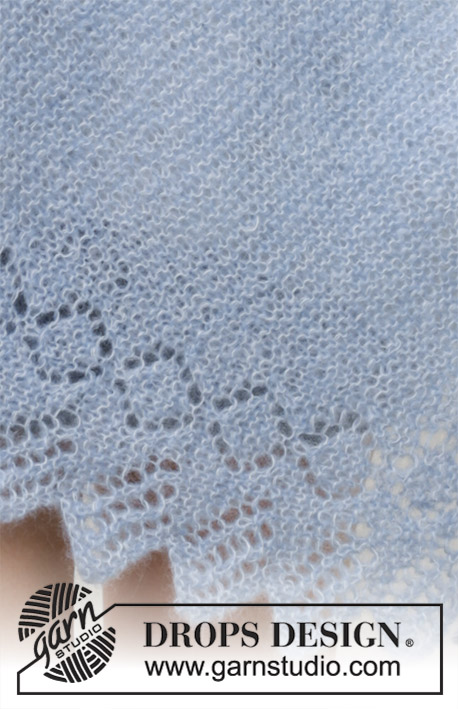 Opaline / DROPS 188-37 - Knitted shawl in garter stitch with lace pattern. Piece is knitted sideways in 2 strands DROPS Kid-Silk.