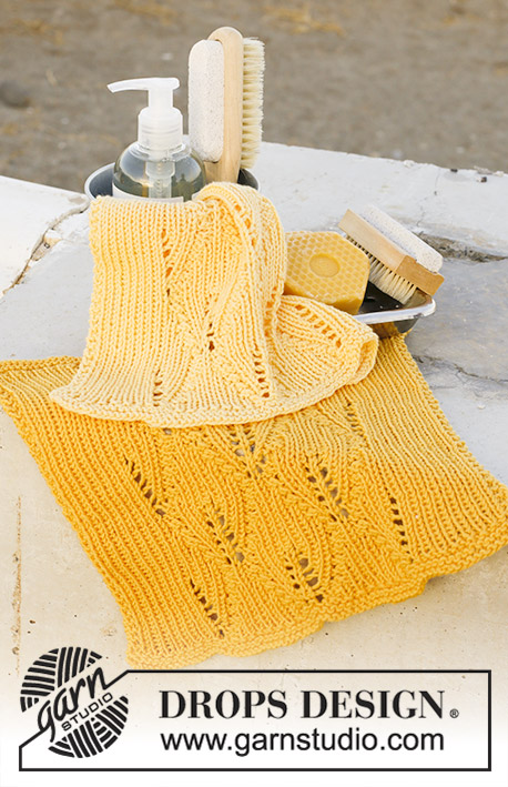 Sunny Perspective / DROPS 189-11 - Knitted cloths with rib and leaf pattern. The piece is worked in DROPS Safran.
