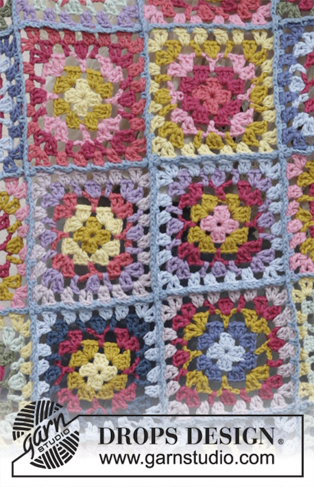 Sandy's Love / DROPS 189-2 - Crocheted blanket with granny squares. Piece is crocheted in DROPS Paris.