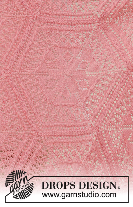 Caledonia / DROPS 189-8 - Manta tricotada em DROPS Safran, com hexágonos rendados.