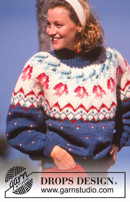 Karine / DROPS 19-4 - DROPS sweater with flower pattern and raglan sleeve in “Alaska”.