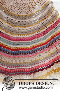Magic Summer / DROPS 190-1 - Châle crocheté avec rayures et point texturé, de haut en bas, en DROPS Cotton Merino.