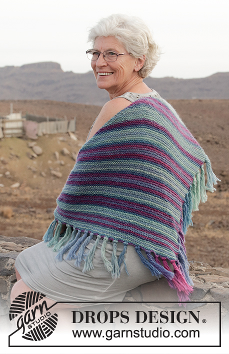Windy Days / DROPS 190-24 - Knitted shawl in garter stitch with fringes. Piece is knitted in DROPS Delight.