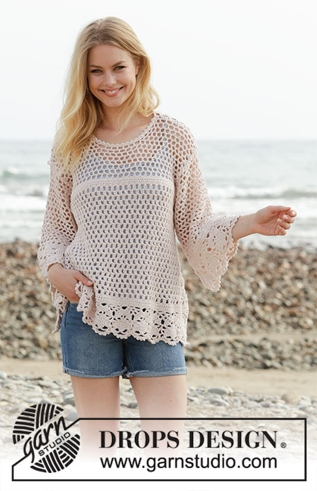 Vintage Summer / DROPS 190-3 - Crocheted jumper with vent and lace pattern. Size: S - XXXL Piece is crocheted in DROPS Cotton Merino.