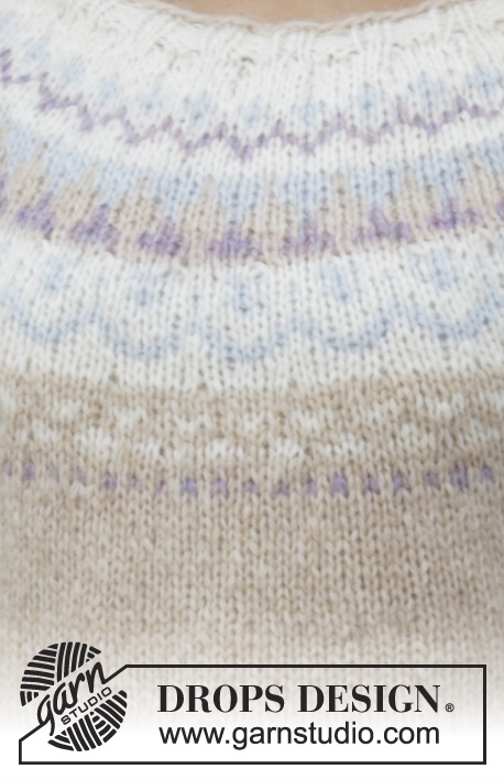 Nougat / DROPS 191-12 - Strikket bluse med rundt bærestykke og nordisk mønster, strikket oppefra og ned. Størrelse S - XXXL. Arbejdet er strikket i DROPS Air