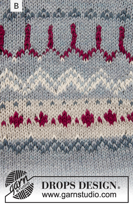 Mina / DROPS 191-17 - Top tricoté de haut en bas, avec empiècement arrondi, jacquard norvégien et forme trapèze, en DROPS Nord. Du S au XXXL