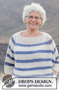 Riviera Stripes / DROPS 191-30 - Knitted jumper with textured pattern, stripes and raglan, worked top down. Sizes S - XXXL. The piece is worked in DROPS Brushed Alpaca Silk.