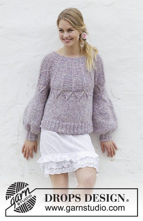Fair Lily / DROPS 191-4 - Knitted jumper with lace pattern and round yoke, worked top down. Sizes S - XXXL. The piece is worked in DROPS Brushed Alpaca Silk and DROPS Air.