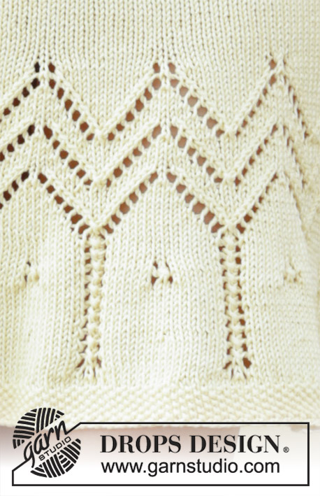 Embrace of the Sun / DROPS 191-5 - Sukienka na drutach przerabiana od góry do dołu, ze ściegiem ażurowym, zaokrąglonym karczkiem i krótkimi rękawami, z włóczki DROPS Muskat. Od S do XXXL.