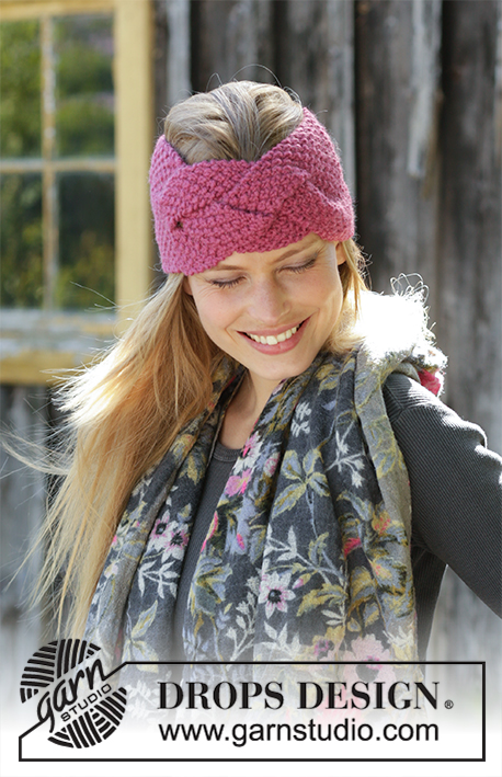 Sina / DROPS 192-22 - Knitted head band in DROPS Nepal. Piece is knitted sideways with moss stitch and cables at the front.