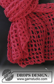 Le Rouge / DROPS 192-49 - Crocheted stole in DROPS Brushed Alpaca Silk. Piece is crocheted with love knots.