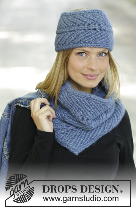 Northern Breeze / DROPS 192-53 - Knitted head band in 2 strands DROPS Air. Piece is knitted sideways in rib with displacement.
Knitted neck warmer in 2 strands DROPS Air. Piece is knitted sideways in rib with displacement.