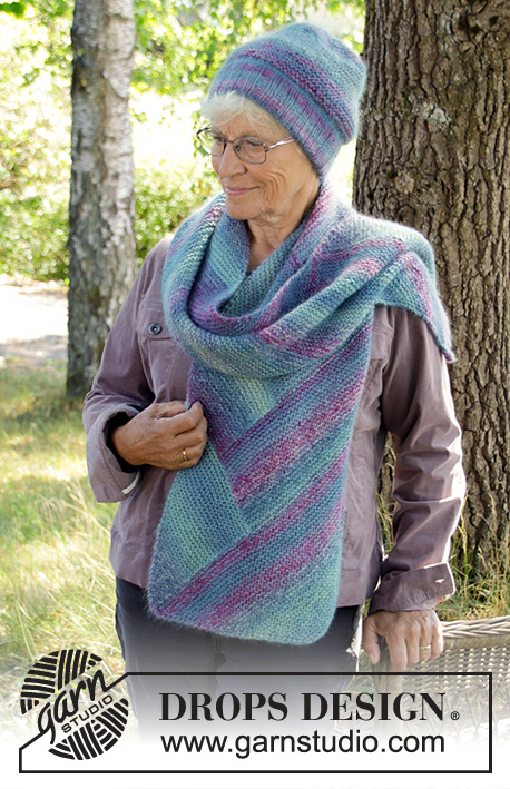 Casually Cozy / DROPS 192-6 - Knitted hat and scarf in DROPS Delight and DROPS Kid-Silk. The hat is worked in garter stitch and rib; the scarf is worked in garter stitch with angles.