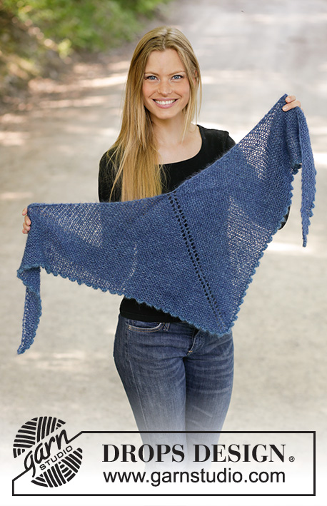 Midnight Hour / DROPS 194-11 - Knitted shawl in 2 strands DROPS Kid-Silk with garter stitch and picot edge.