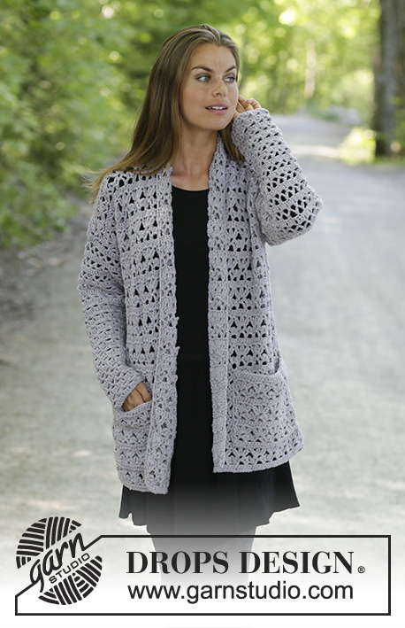 Cathy / DROPS 194-33 - Crochet jacket in DROPS Big Merino. The piece is worked with fans and lace pattern. Sizes S - XXXL.