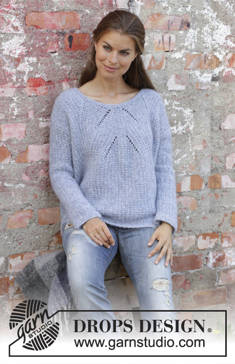 Aster / DROPS 194-4 - Knitted sweater in DROPS Air. The piece is worked top down with textured pattern and lace pattern. Size S – XXXL.