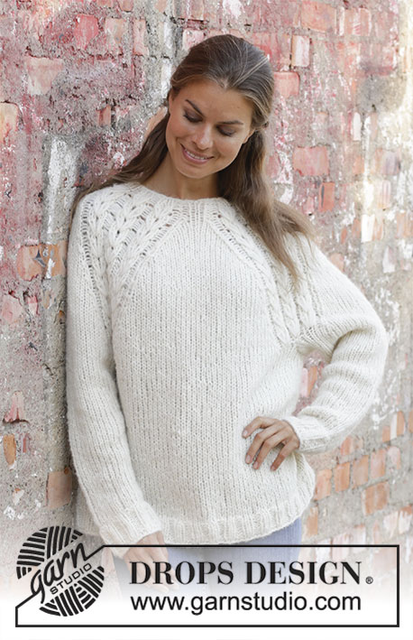 White Willow / DROPS 194-5 - Knitted jumper with raglan in DROPS Air and DROPS Brushed Alpaca Silk. Piece is knitted with texture. Size: S - XXXL