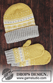 Lemon Pie Set / DROPS 195-12 - Knitted hat in DROPS Karisma. Piece is knitted with Nordic pattern fold in rib.
Knitted mittens in DROPS Karisma. Piece is knitted with Norwegian pattern.
