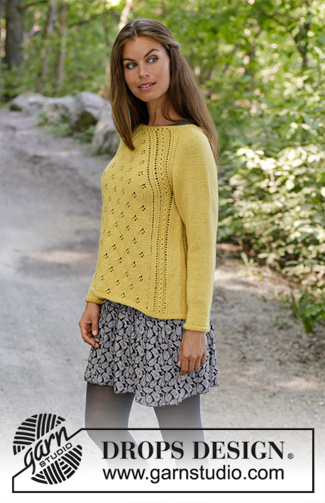 Canari / DROPS 195-16 - Knitted sweater with raglan in DROPS Karisma. The piece is worked top down with lace pattern. Sizes S - XXXL.