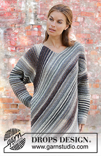 Raven / DROPS 195-26 - Knitted sweater with raglan in DROPS Big Delight. Piece is knitted in an angle with garter stitch and stripes. Size: S - XXXL