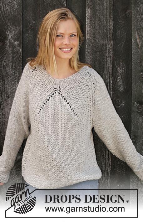 Forward / DROPS 195-28 - Knitted jumper with raglan in 2 strands DROPS Sky. The piece is worked top down with texture. Size S – XXXL.