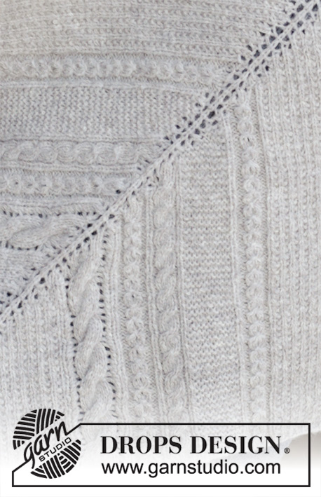 Shade of Winter / DROPS 195-36 - Xaile tricotado com torcidos, ponto rendado e ponto jarreteira em DROPS Sky.