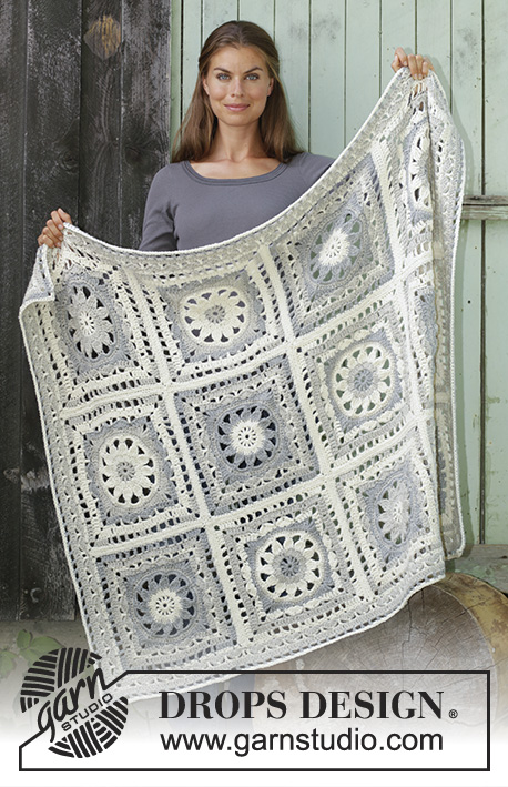 Ceramic Tiles / DROPS 195-39 - Crochet blanket with squares in DROPS Nepal.