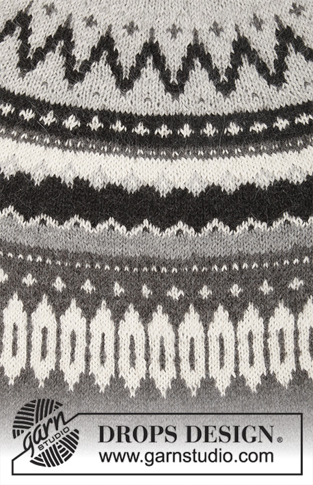 Steingard / DROPS 195-6 - Strikket bluse i DROPS Puna. Arbejdet er strikket oppefra og ned med rundt bærestykke og nordisk mønster. Størrelse S - XXXL.