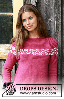 Daisy Delight / DROPS 196-2 - Knitted sweater with round yoke in DROPS BabyMerino. Piece is knitted top down with Nordic pattern and garter stitch. Size: S - XXXL