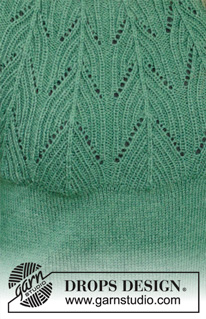 Green Echo / DROPS 196-26 - Gebreide trui met ronde pas in DROPS Nord. Het werk wordt gebreid met kantpatroon en structuurpatroon. Maten S – XXXL.
