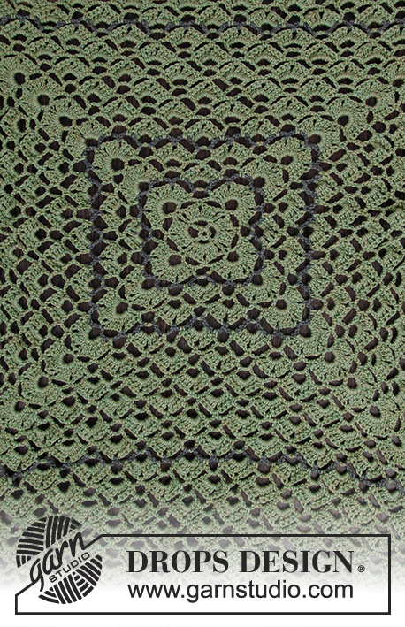 Green Envy / DROPS 196-28 - Sweter na szydełku, z włóczki DROPS BabyMerino, w formie kwadratu, z wachlarzami, ściegiem ażurowym i w paski. Od S do XXXL.