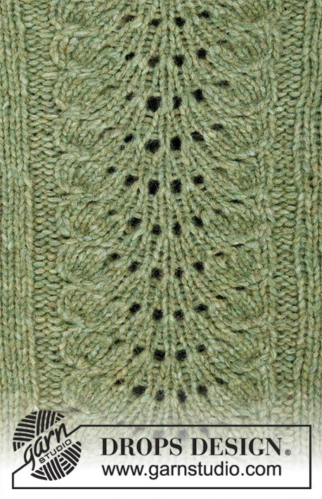 Clover / DROPS 196-4 - Raglánový pulovr pletený vlnkovým a perličkovým vzorem shora dolů z dvojité příze DROPS Air. Velikost S - XXXL.