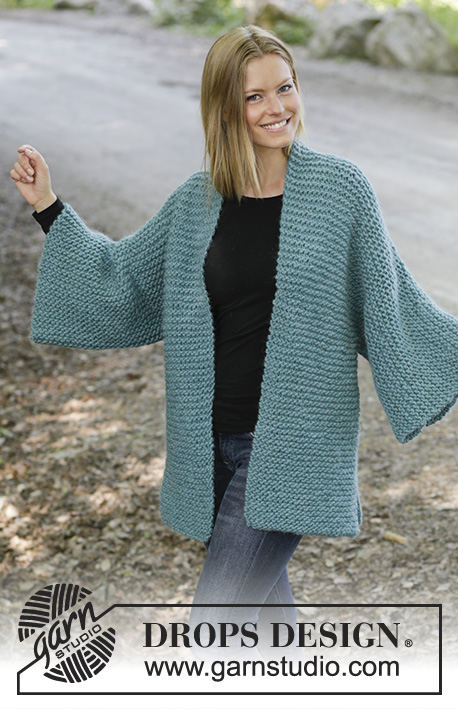 Emerald Isle / DROPS 196-41 - Knitted jacket in DROPS Snow. The piece is worked in garter stitch with shawl collar, split in sides and kimono sleeves. Sizes S - XXXL.