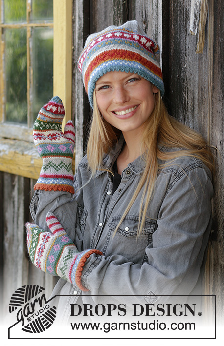 Winter Carnival Set / DROPS 196-8 - Knitted hat in DROPS Karisma. The piece is worked with folded edge and Nordic pattern.
Knitted mittens in DROPS Karisma. The piece is worked with a folded edge and Nordic pattern.
