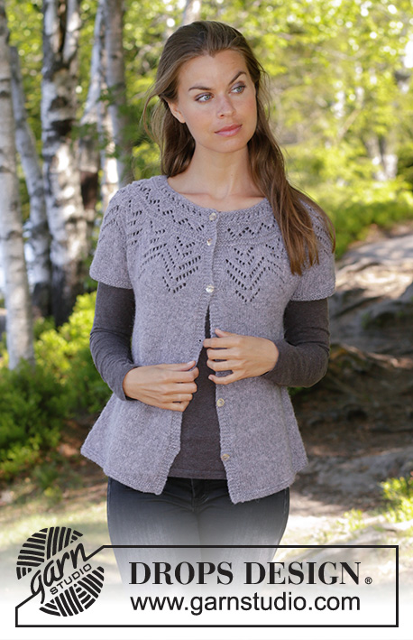 Agnes Cardi / DROPS 197-14 - Knitted vest with round yoke in DROPS Sky. The piece is worked top down with lace pattern. Sizes S - XXXL.