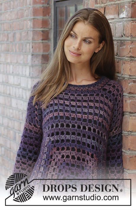Squared Plum / DROPS 197-31 - Crocheted tunic in DROPS Delight and DROPS Kid-Silk. Piece is crocheted in a square from the middle and outwards. Size: S - XXXL
