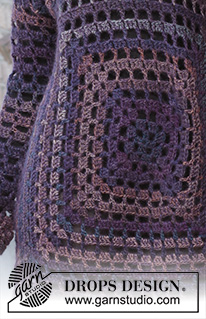 Squared Plum / DROPS 197-31 - Túnica crochetada em DROPS Delight e DROPS Kid-Silk, em forma de quadrado, a partir do meio. Do S ao XXXL