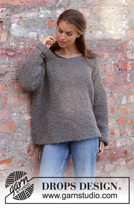 Willow Lane / DROPS 197-35 - Knitted jumper in DROPS Alpaca Bouclé. Worked back and forth in garter stitch and stripes. Size: S - XXXL