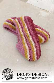 Calentito / DROPS 198-16 - Felted slippers in DROPS Snow. Worked back and forth with stripes. Sizes 35-44.