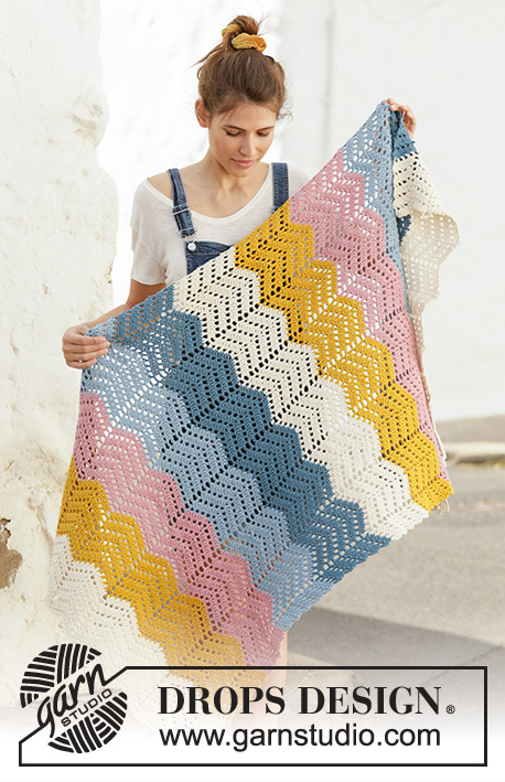 Taste of Rainbow / DROPS 198-2 - Crocheted blanket with zig-zag pattern in DROPS Paris.