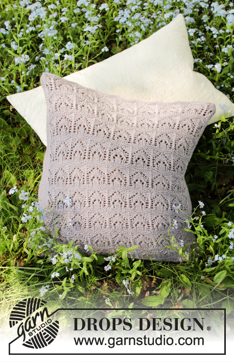 Erendis Pillow / DROPS 198-28 - Knitted pillow with lace pattern in DROPS BabyAlpaca Silk. Fits pillow 45 x 45 cm.