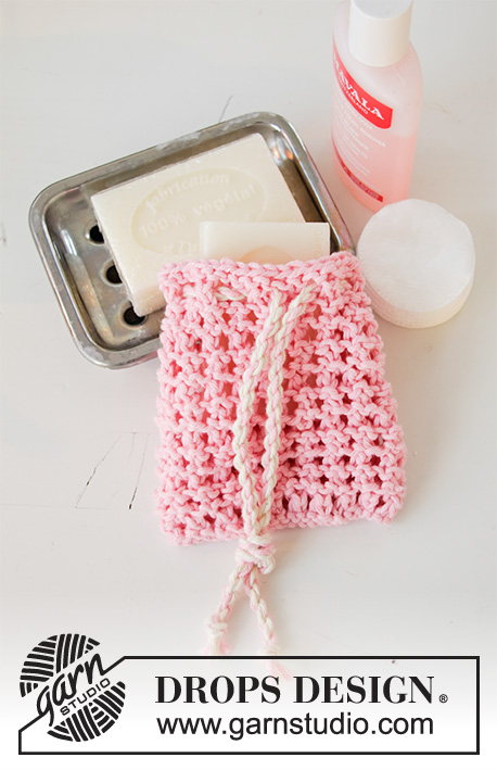 Soap Saver / DROPS 198-31 - Knitted pouch for soap, or tawashi with lace pattern in DROPS Paris.