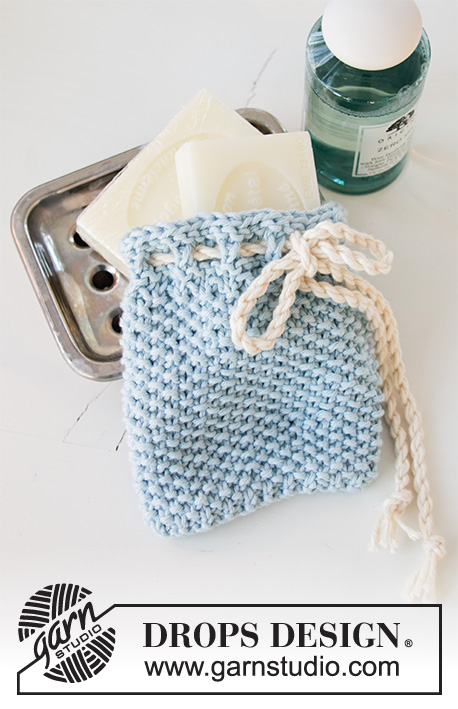 Soap Saver / DROPS 198-34 - Knitted pouch for soap, or tawashi with moss stitch in DROPS Paris.